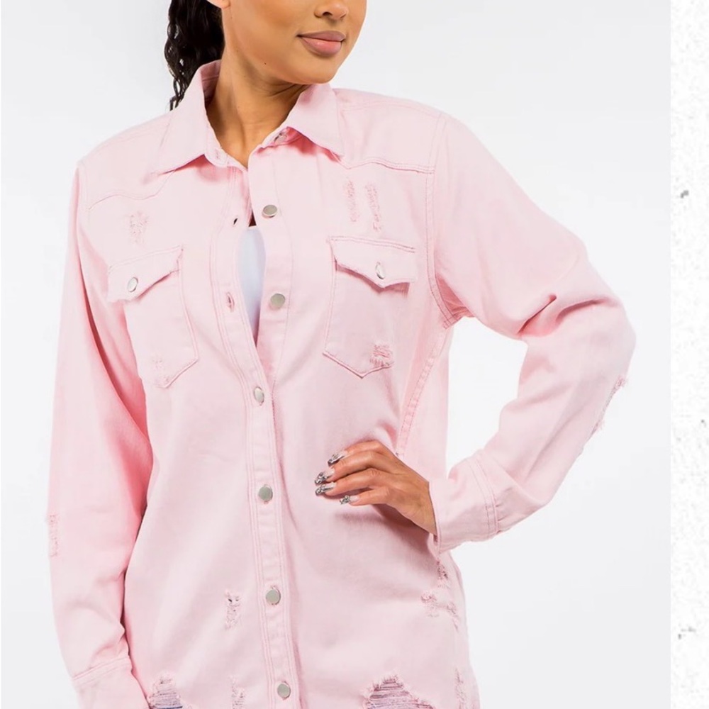 American Bazi Frayed Hem Distressed Denim jacket or top/tunic Small